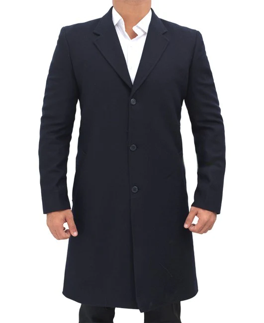 Doctor Dark Blue Notch Lapel Mens Long Coat Elevate your professional style with this refined mens long coat featuring a classic notch lapel for a timeless and sophisti