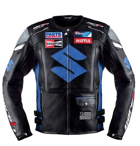 blue suzuki motul motorcycle leather racing jacket Rare-Leather