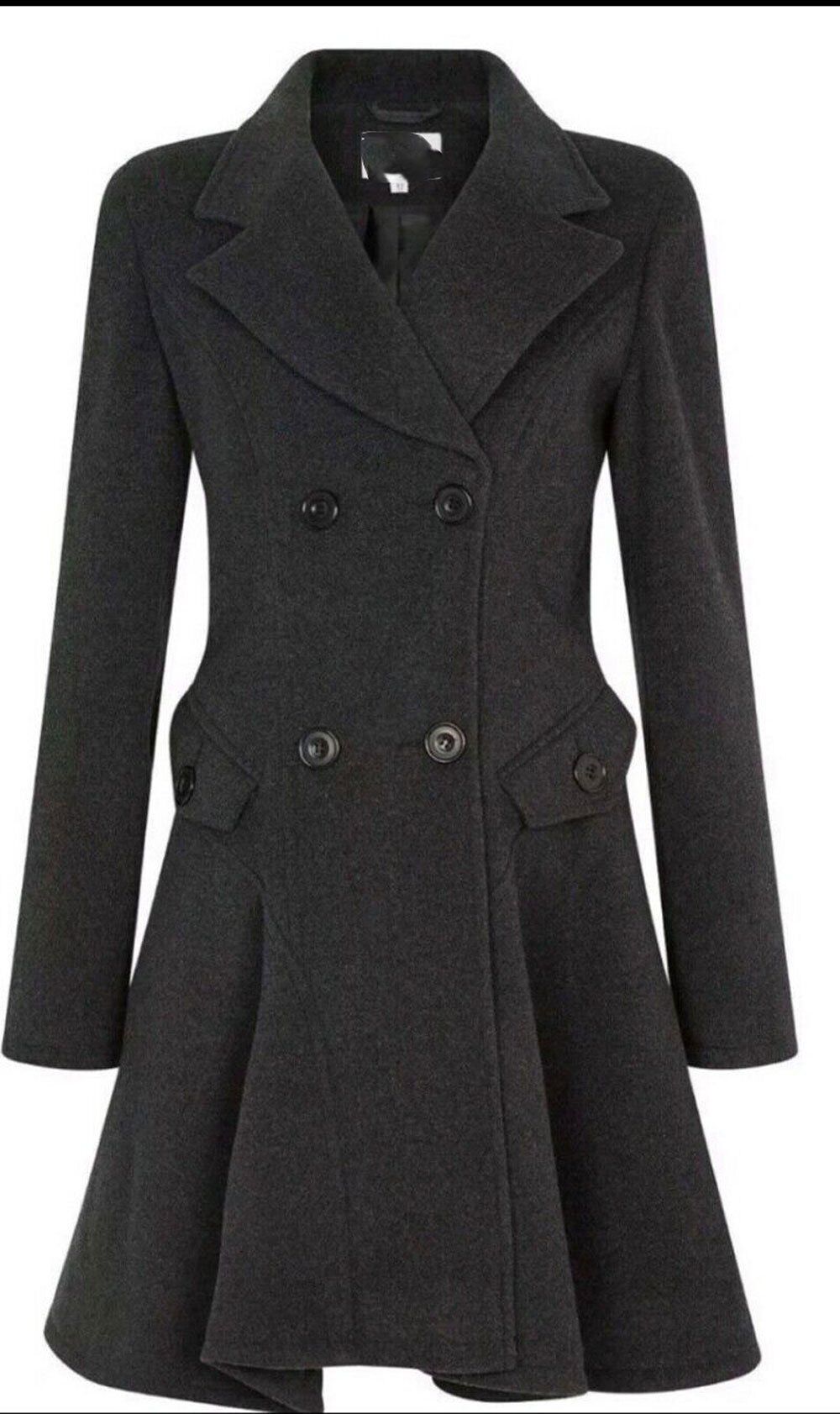 christmas black wool flare coat RARE-LEATHER