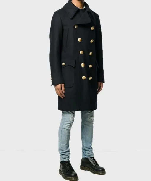 Men's Blue Double Breasted Wool Coat