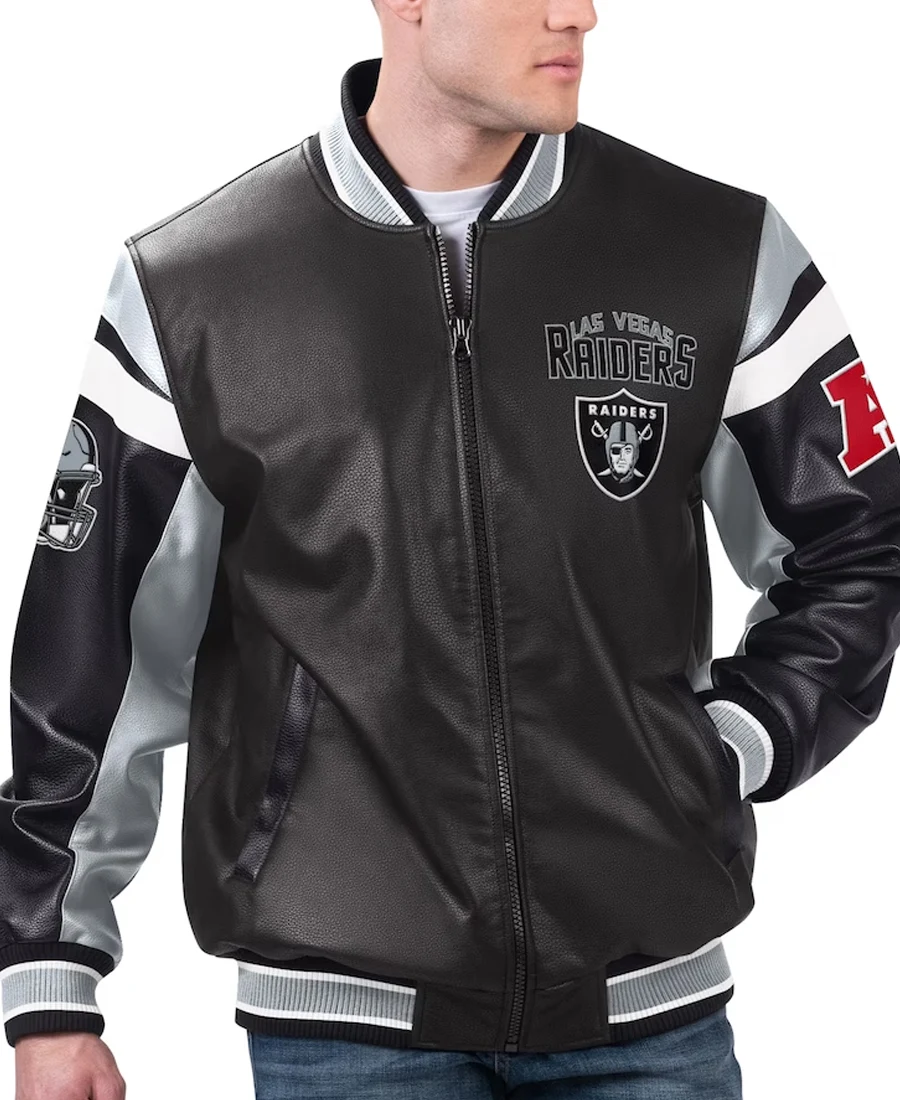 Mens Las Vegas Raiders G III Sports Varsity Jacket front